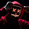 red purge mask in a hoodie