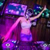 DJ with a skull purple led purge mask