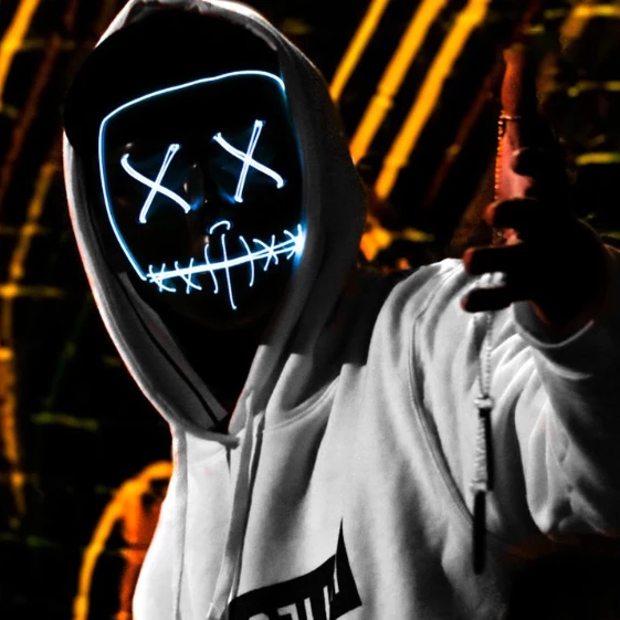 Man in hoodie with led purge mask white