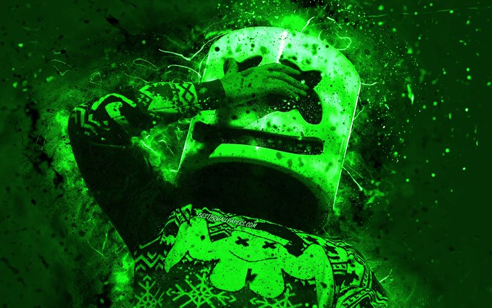 green marshmello mask that light up with led